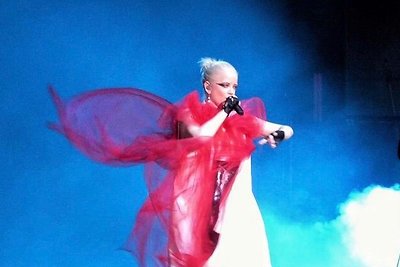 „Garbage“ vokalistė Shirley Manson su Dianos Paukštytės suknelė