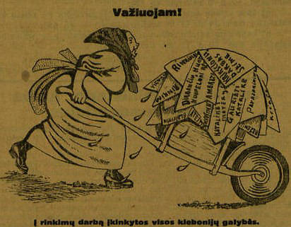 epaveldas.lt nuotr. /Krikščionis demokratus pašiepianti karikatūra „Lietuvos žiniose“ 1926 m.