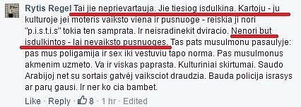 Ryčio Regelskio komentarai apie seksualinę prievartą prieš moteris