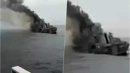 Užfiksuotas skęstantis Rusijos kreiseris „Moskva“ – 186 metrų ilgio laivas nuskendo po sprogimo ir gaisro