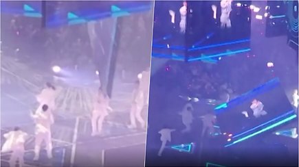 Honkonge vykusio koncerto metu žiūrovai rėkė iš siaubo – ant atlikėjų nukrito didžiulis ekranas