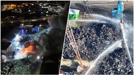 Naktį ir dieną – dronu virš Panerių gaisravietės: liepsnos siekė 9 metrus, pernakt gaisras užgesintas