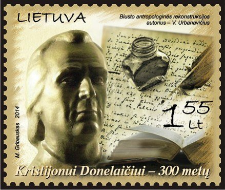 Lietuvos pašto iliustracija/Pašto ženklas su Kristijono Donelaičio portretu.