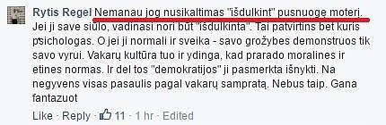 Ryčio Regelskio komentarai apie seksualinę prievartą prieš moteris