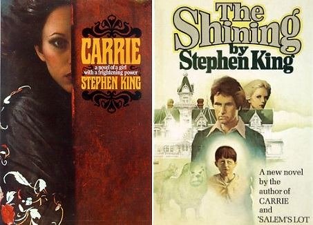 Wikipedia nuotr./Pirmojo leidimo S.Kingo romanų „Kerė“ ir „Švytėjimas“ viršeliai