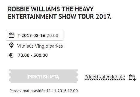 Lietuvoje vėl koncertuos Robbie Williamsas