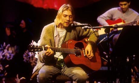 Kadras iš koncerto/Kurtas Cobainas iš grupės „Nirvana“