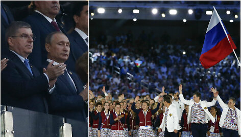 Vladimiras Putinas stebi ceremoniją