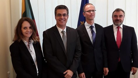 (Iš kairės) EŽTT teisėja Marialena Tsirli, EŽTT pirmininko pavaduotojas Linos-Alexandre‘as Sicilianos, LAT teisėjas R.Norkus ir EŽTT teisėjas E.Kūris.