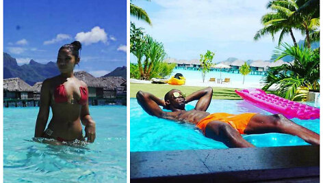 Usainas Boltas ir Kasi Bennett Bora Bora saloje