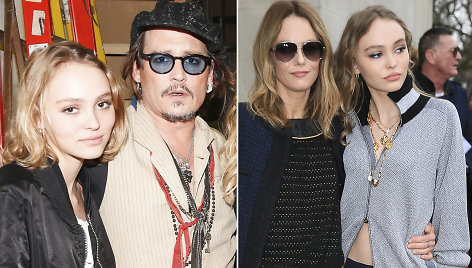Garsių tėvų pėdomis: dešinėje – su mama dainininke ir aktore Vanessa Paradis „Chanel“ šou Paryžiuje, kairėje – su tėčiu Holivudo žvaigžde Johnny Deppu