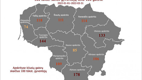 Apskrityse kilusių gaisrų skaičius