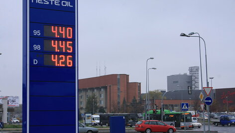 Degalinės kainų lenta Klaipėdoje
