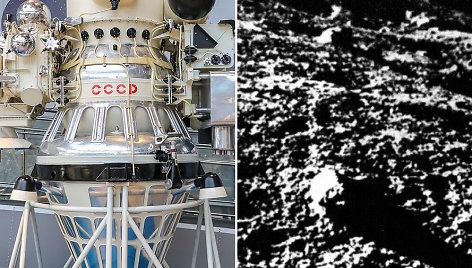 Sovietinis kosminis aparatas „Luna-9“ ir pirmoji Mėnulio paviršiaus nuotrauka, kurią jis atsiuntė į Žemę