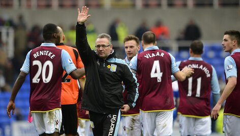 &bdquo;Aston Villa&ldquo; ekipa ir jos vadybininkas Paulas Lambertas. Ekipa laimėjo ir turnyro lentelėje bėga i&scaron; pavojingos zonos. 