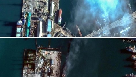 Palydovo užfiksuotas Feodosijos uostas prieš ir po sprogimo