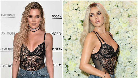 Khloe Kardashian ir jos vaškinė figūra (dešinėje)