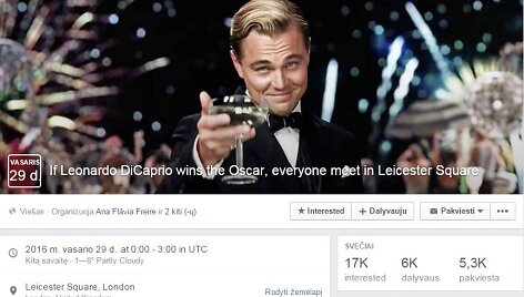 Leonardo DiCaprio gerbėjai planuoja masinę &scaron;ventę, jei jis pagaliau gaus &bdquo;Oskarą&ldquo;
