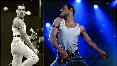 Tikrasis Freddie Mercury (kairėje) ir jį filme &bdquo;Bohemian Rhapsody&ldquo; įkūnijęs Rami Malekas