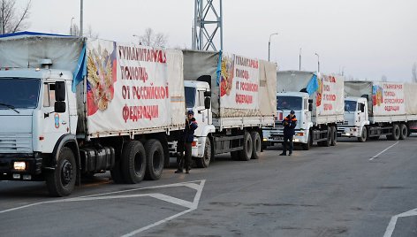 Rusijos „humanitarinės pagalbos“ sunkvežimiai Ukrainoje 