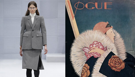 &bdquo;Balenciaga&ldquo; 2016 m. rudens-žiemps kolekcijos modelis/George Plank iliustruotas &bdquo;Vogue&ldquo; vir&scaron;elis, 1929 m.