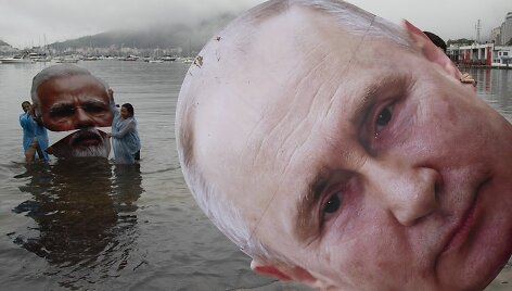 Narendros Modi ir Vladimiro Putino atvaizdai klimato aktyvistų proteste