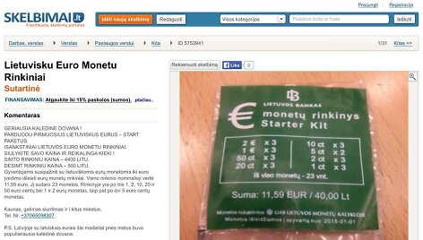 Skelbimas apie lietuvi&scaron;kų euro monetų rinkinius