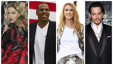 Madonna, Jay Z, Celine Dion ir Johnny Deppas