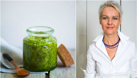 Nida Degutienė ir jos ruo&scaron;tas me&scaron;kinio česnako pesto