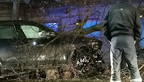 Kaune BMW nuvažiavo nuo kelio ir trenkėsi į tvorą bei medį