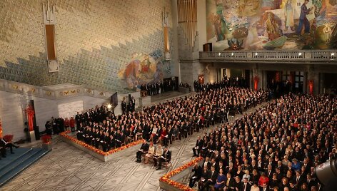Nobelio premijų teikimo ceremonijos akimirka