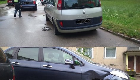 „Honda“ daugiabučio kieme apgadino stovėjusį „Renault“