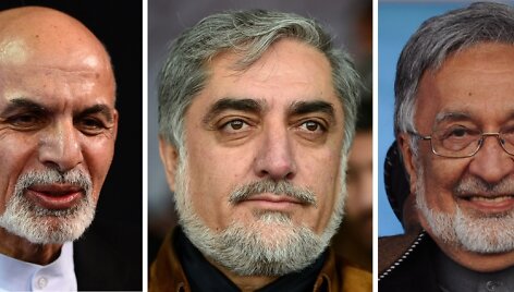 Kandidatai į Afganistano prezidentus Ashrafas Ghani Ahmadzai, Abdullah Abdullah, Zalmai Rassoulas