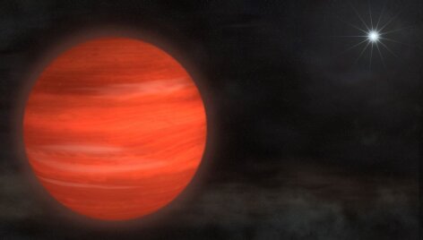 13 kartų už Jupiterį didesnė planeta Kappa Andromedae b menininko akimis.