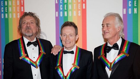 &bdquo;Led Zeppelin&ldquo; grupės nariai Robertas Plantas, Johnas Paulas Jonesas ir Jimmy Page