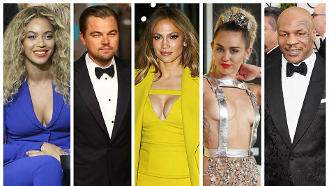 Beyonce, Leonardo DiCaprio, Jennifer Lopez, Miley Cyrus ir Mike'as Tysonas