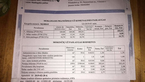 Sąskaita už &scaron;ildymą Mai&scaron;iagaloje