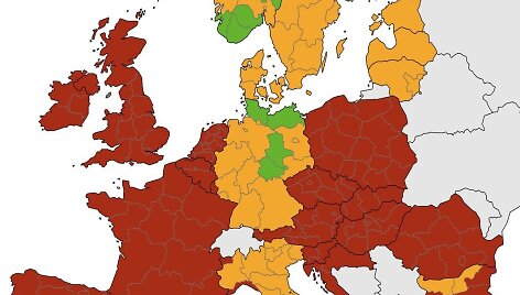 ECDC žemėlapis, paskelbtas spalio 16 d.