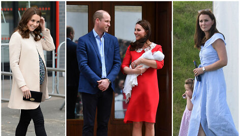 I&scaron; kairės: Kembridžo hercogienė Catherine mėnuo iki gimdymo, gimdymo dieną ir 7 savaitės po gimdymo