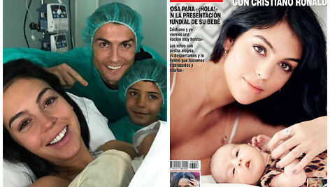 Cristiano Ronaldo su sūnumi Cristiano, Georgina Rodriguez su dukra