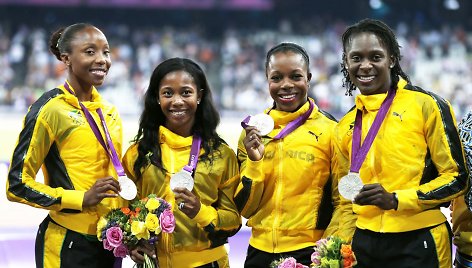 Londono olimpinės žaidynės (iš kairės): Sheron Simpson, Shelly-Ann Fraser-Pryce, Veronica Campbell-Brown ir Kerron Stewart