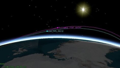 Kosmoso entuziasto Michaelo Thompsono pateikta iliustracija, parodanti, kaip Rusijos palydovai seka įkandin amerikieti&scaron;ko