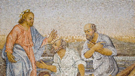 Mosaic - miracle fishing from New Testament in basilica of St. Peters