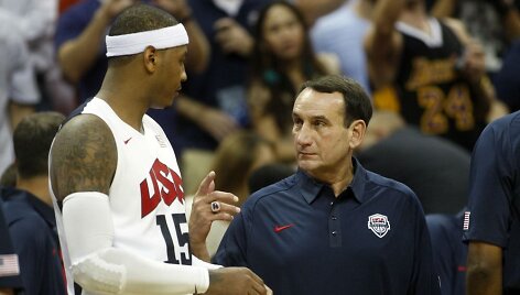 Carmelo Anthony ir JAV krep&scaron;inoi rinktinės treneris Mike'as Krzyzewski