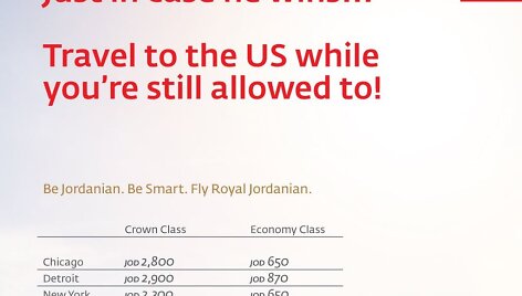 Jordanijos oro bendrovės reklama 