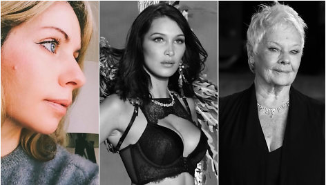 Vizažistė Emma Day, modelis Bella Hadid, aktorė Judi Dench