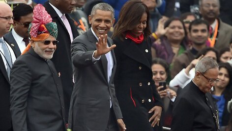 Indijos ministras pirmininkas Narenda Modi ir JAV prezidentas Barackas Obama su žmona Michelle