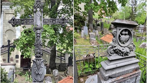 Paminklas Bernardinų kapinėse &ndash; prie&scaron; ir po apgadinimo
