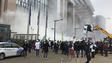 Lietuvos ir kitų Europos &scaron;alių pieno gamintojai Briuselyje i&scaron;pylė 5 tonas pieno miltų
