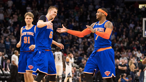 Mindaugas Kuzminskas, Kristapas Porzingis ir Carmelo Anthony